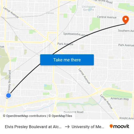 Elvis Presley Boulevard at Alcy Road to University of Memphis map