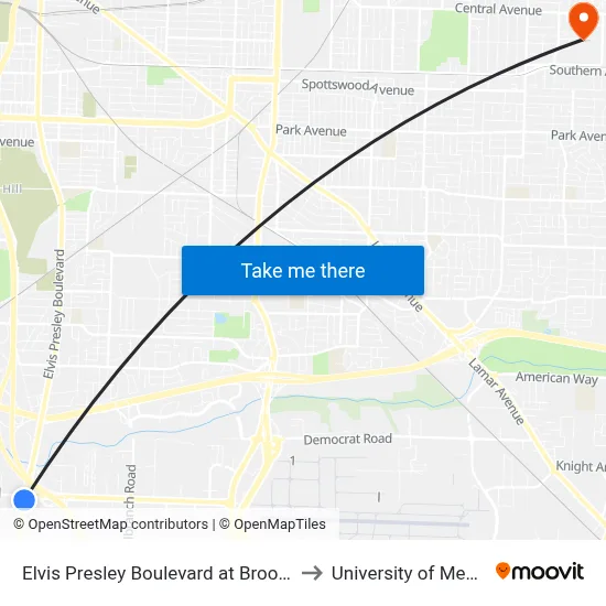 Elvis Presley Boulevard at Brooks Road to University of Memphis map