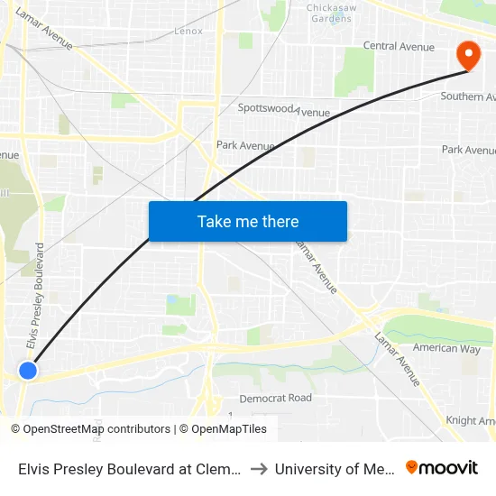 Elvis Presley Boulevard at Clementine Rd to University of Memphis map
