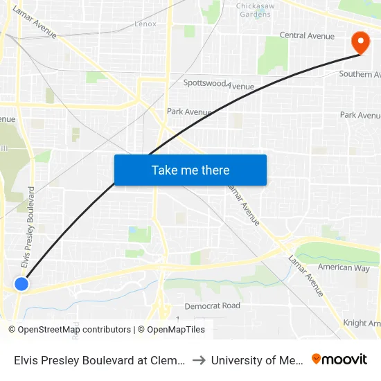 Elvis Presley Boulevard at Clementine Rd to University of Memphis map