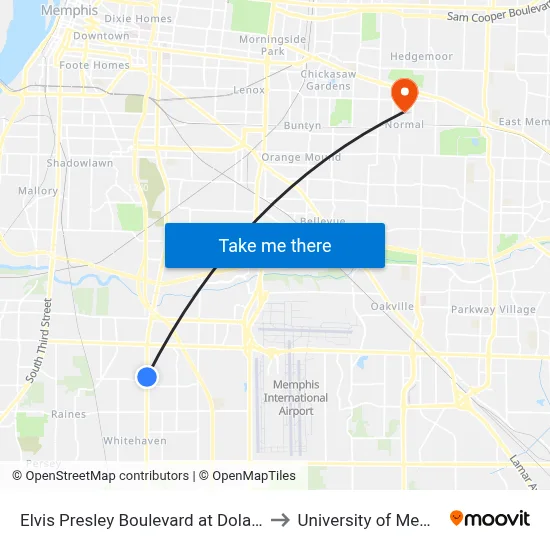 Elvis Presley Boulevard at Dolan Drive to University of Memphis map