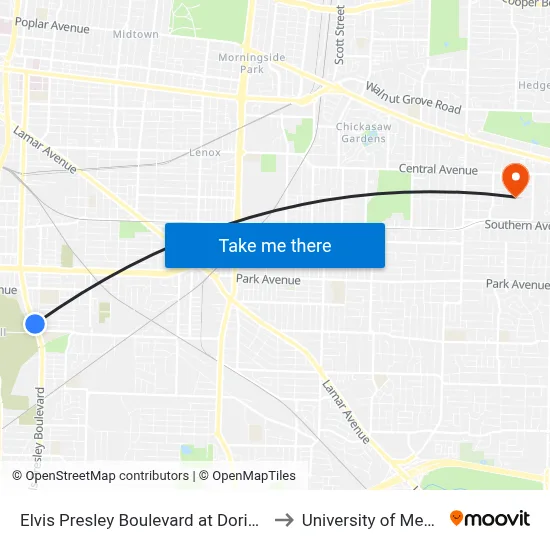 Elvis Presley Boulevard at Doris Avenue to University of Memphis map