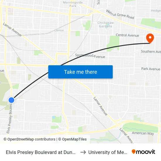 Elvis Presley Boulevard at Dunn Avenue to University of Memphis map
