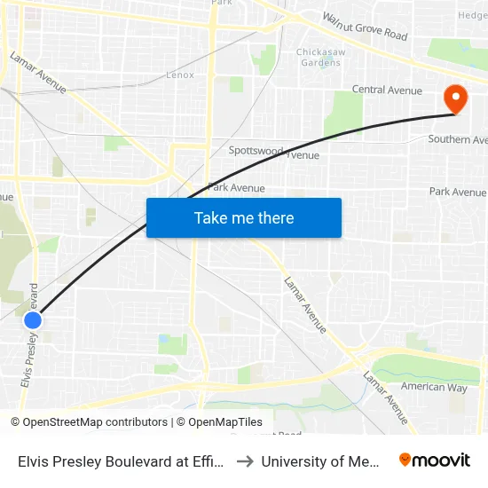Elvis Presley Boulevard at Effie Road to University of Memphis map