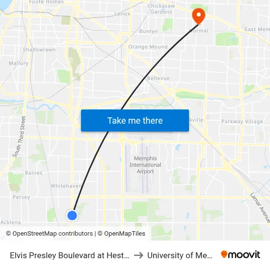Elvis Presley Boulevard at Hester Road to University of Memphis map