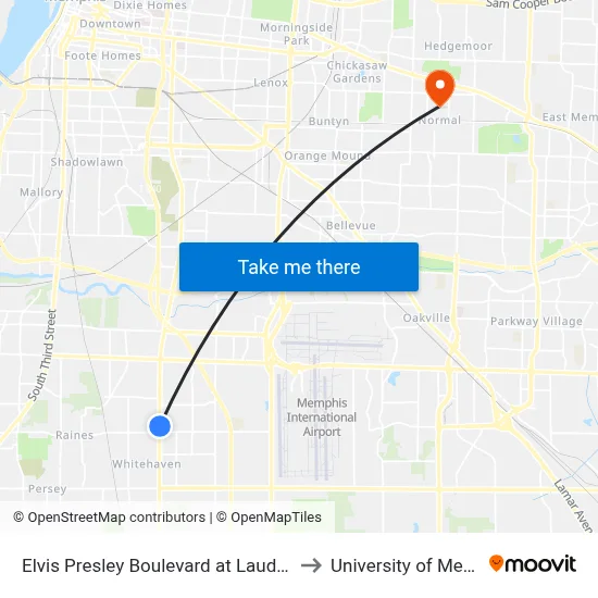 Elvis Presley Boulevard at Laudeen Drive to University of Memphis map