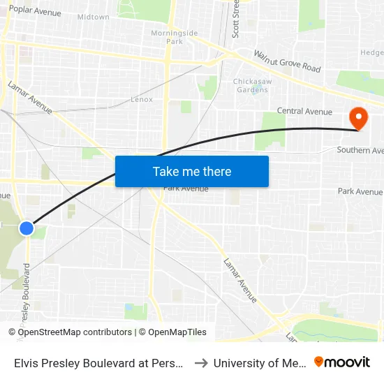Elvis Presley Boulevard at Person Avenue to University of Memphis map