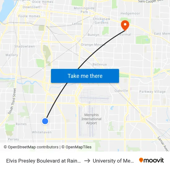 Elvis Presley Boulevard at Raines Road to University of Memphis map