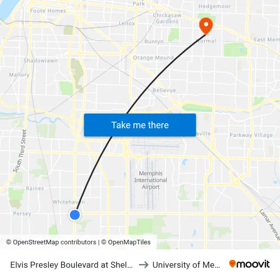 Elvis Presley Boulevard at Shelby Drive to University of Memphis map