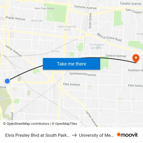 Elvis Presley Blvd at South Parkway East to University of Memphis map