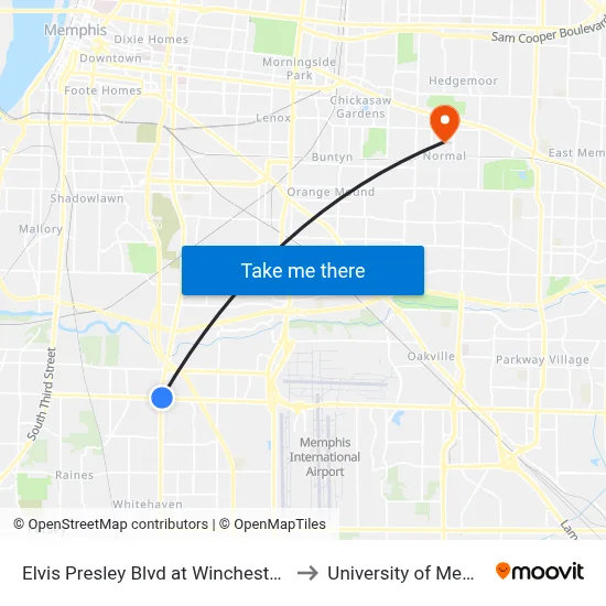 Elvis Presley Blvd at Winchester Road to University of Memphis map