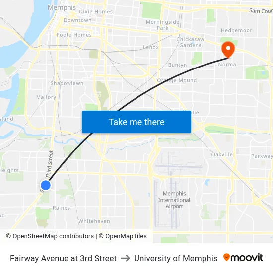 Fairway Avenue at 3rd Street to University of Memphis map