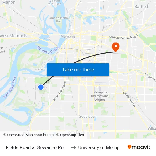 Fields Road at Sewanee Road to University of Memphis map