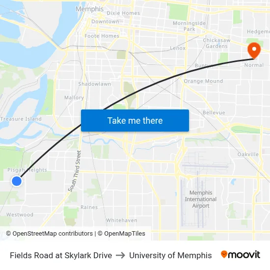 Fields Road at Skylark Drive to University of Memphis map