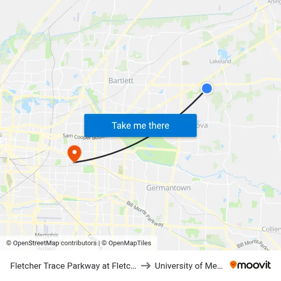 Fletcher Trace Parkway at Fletcher View to University of Memphis map