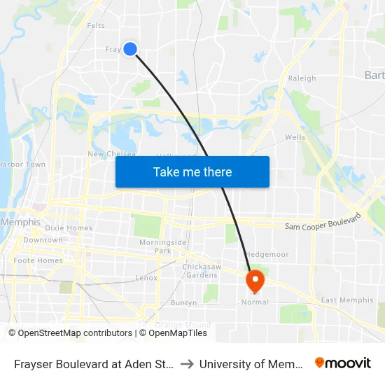 Frayser Boulevard at Aden Street to University of Memphis map