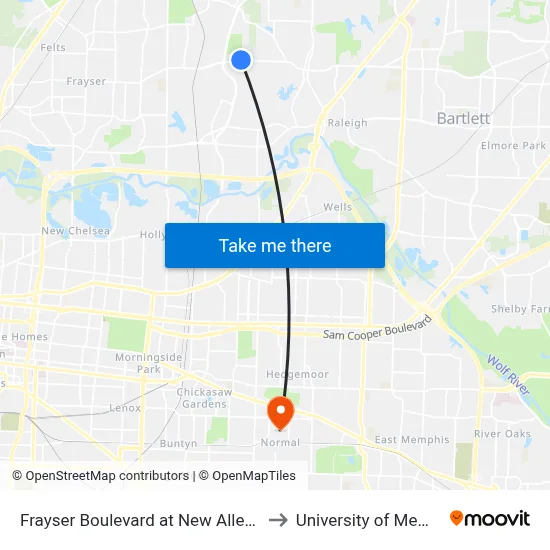 Frayser Boulevard at New Allen Road to University of Memphis map