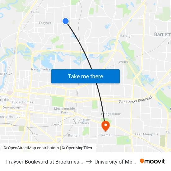 Frayser Boulevard at Brookmeade Street to University of Memphis map