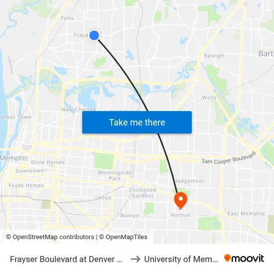 Frayser Boulevard at Denver Street to University of Memphis map