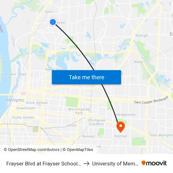 Frayser Blvd at Frayser School Drive to University of Memphis map