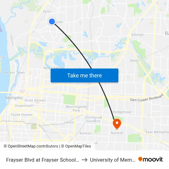 Frayser Blvd at Frayser School Drive to University of Memphis map