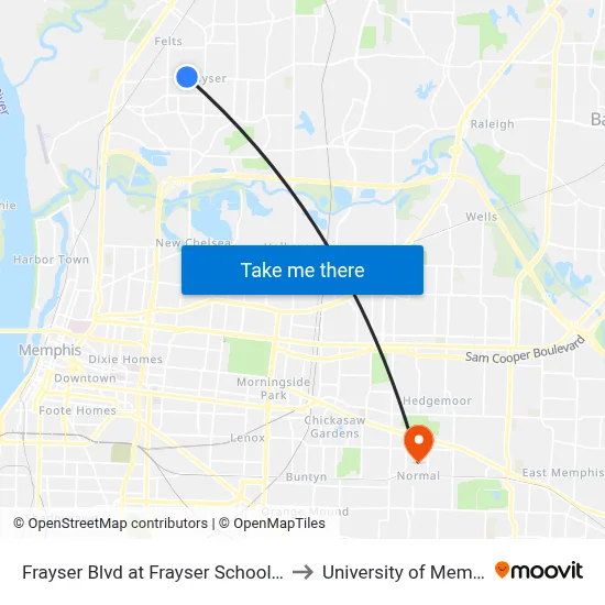 Frayser Blvd at Frayser School Drive to University of Memphis map