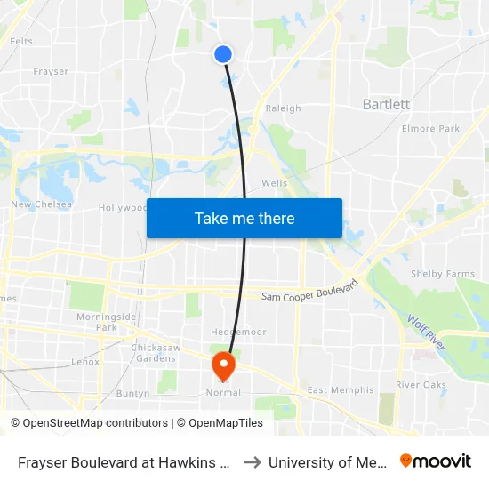 Frayser Boulevard at Hawkins Mill Road to University of Memphis map