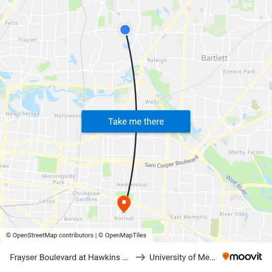 Frayser Boulevard at Hawkins Mill Road to University of Memphis map