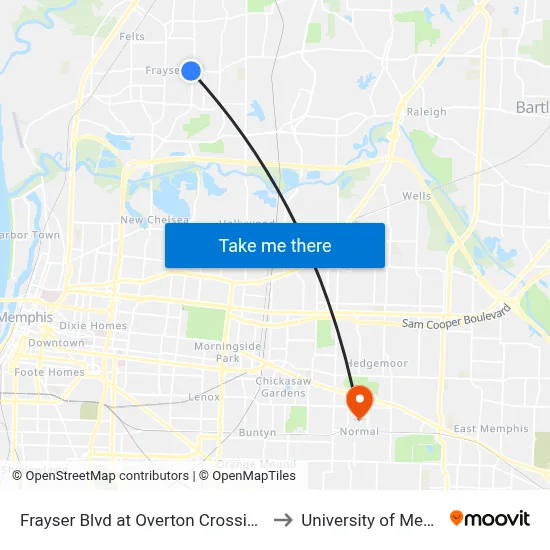Frayser Blvd at Overton Crossing Street to University of Memphis map
