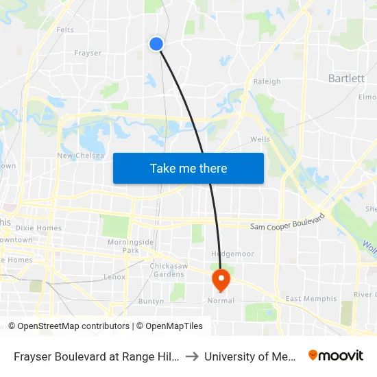 Frayser Boulevard at Range Hills Drive to University of Memphis map