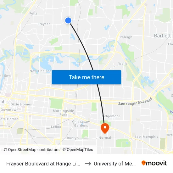 Frayser Boulevard at Range Line Road to University of Memphis map