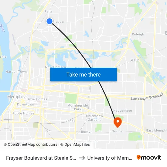 Frayser Boulevard at Steele Street to University of Memphis map