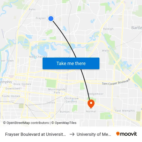 Frayser Boulevard at University Street to University of Memphis map