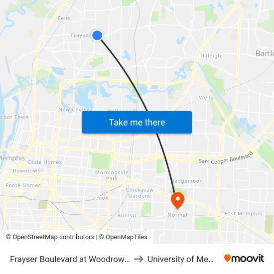 Frayser Boulevard at Woodrow Street to University of Memphis map