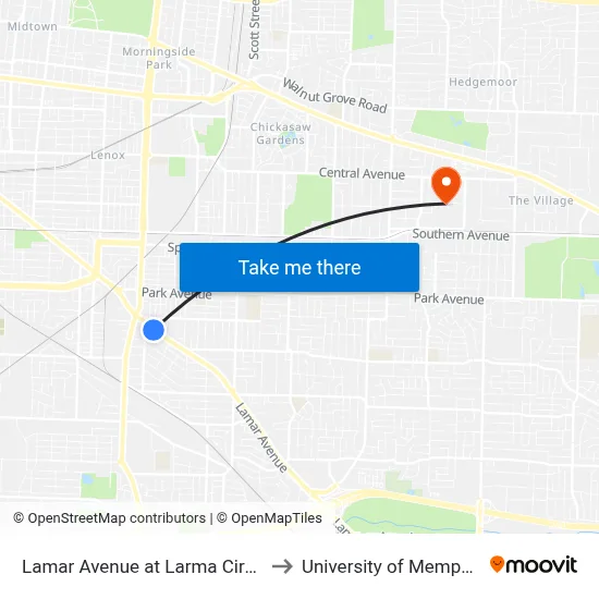 Lamar Avenue at Larma Circle to University of Memphis map