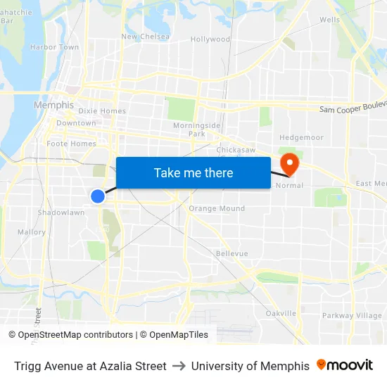 Trigg Avenue at Azalia Street to University of Memphis map
