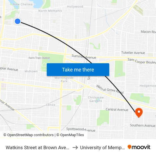 Watkins Street at Brown Avenue to University of Memphis map