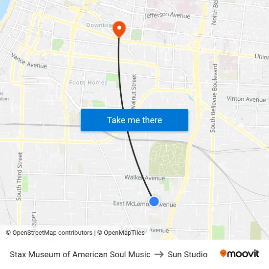 Stax Museum of American Soul Music to Sun Studio map