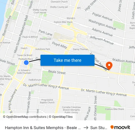 Hampton Inn & Suites Memphis - Beale Street to Sun Studio map