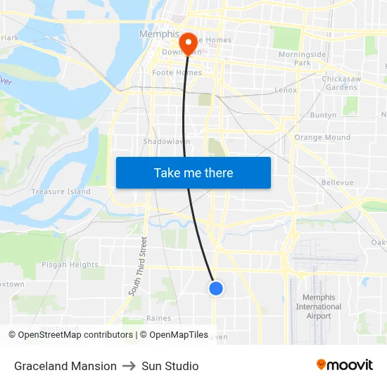 Graceland Mansion to Sun Studio map