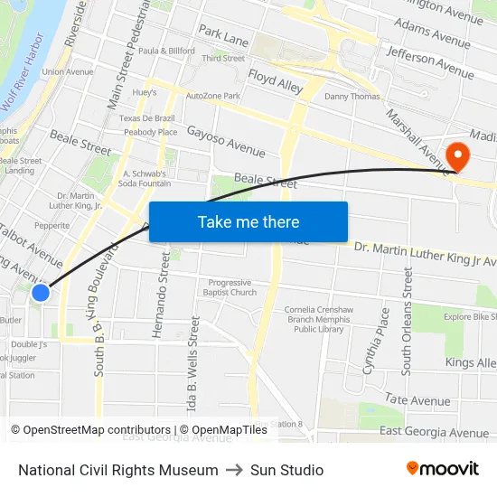 National Civil Rights Museum to Sun Studio map