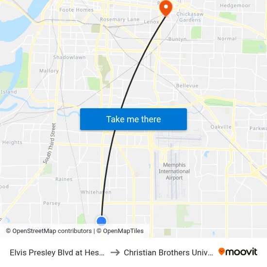 Elvis Presley Blvd at Hester Rd to Christian Brothers University map