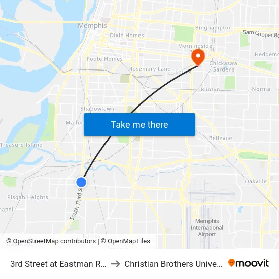3rd Street at Eastman Road to Christian Brothers University map