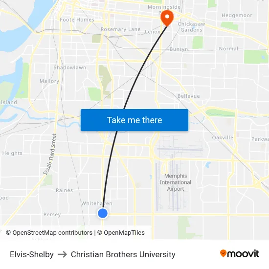 Elvis-Shelby to Christian Brothers University map