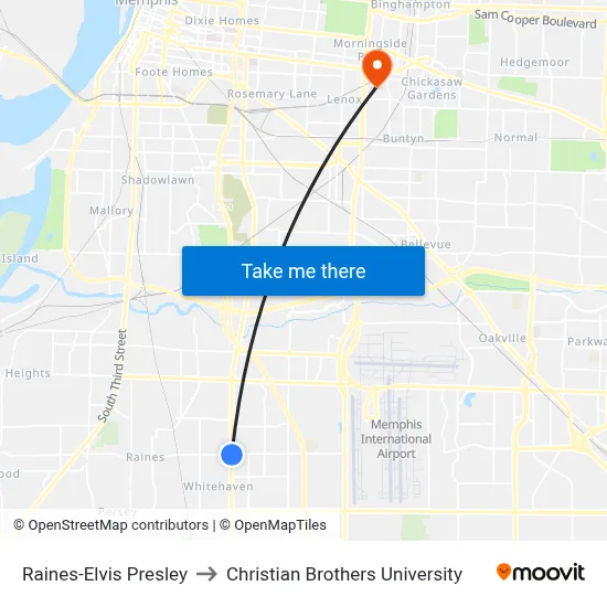 Raines-Elvis Presley to Christian Brothers University map