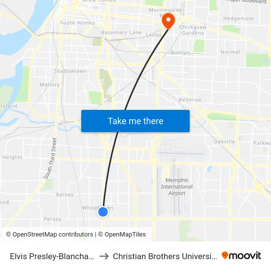 Elvis Presley-Blanchard to Christian Brothers University map