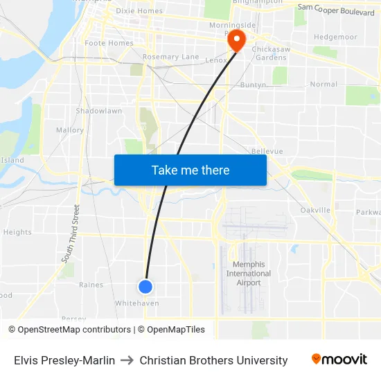 Elvis Presley-Marlin to Christian Brothers University map