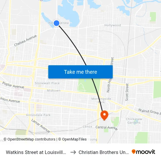 Watkins Street at Louisville Avenue to Christian Brothers University map