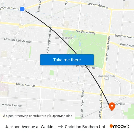 Jackson Avenue at Watkins Street to Christian Brothers University map