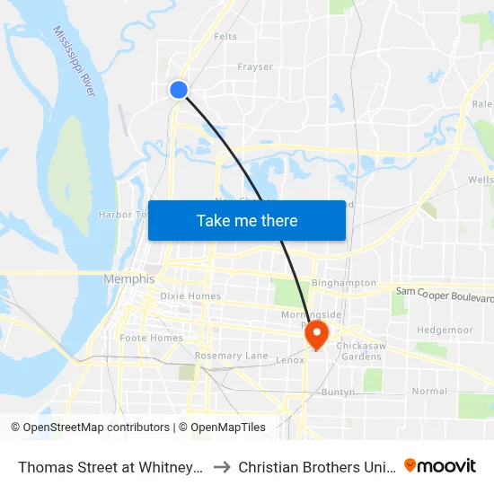 Thomas Street at Whitney Avenue to Christian Brothers University map